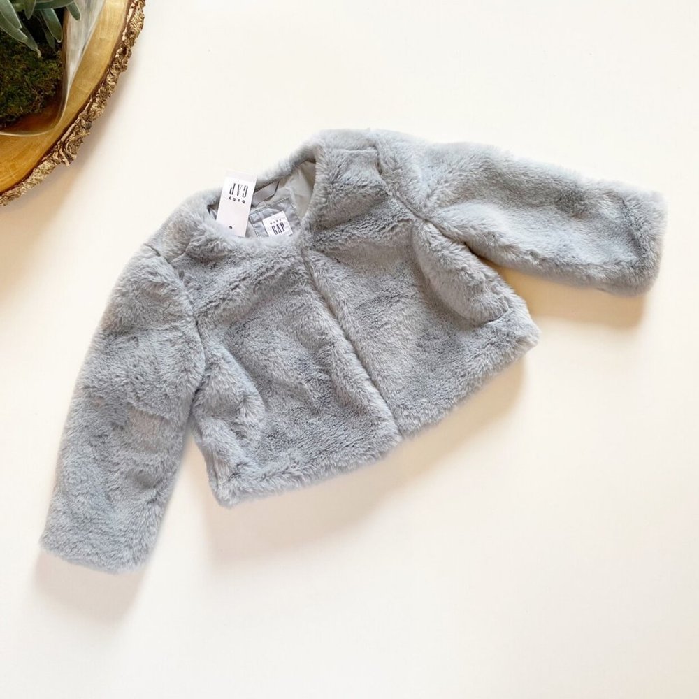 NWT | Gap Faux Fur Grey Cape Coat | 18-24m